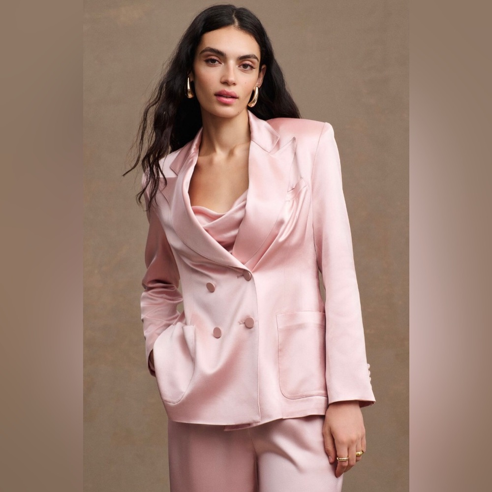 Ronny Kobo Vivv Satin Blazer in Neutral